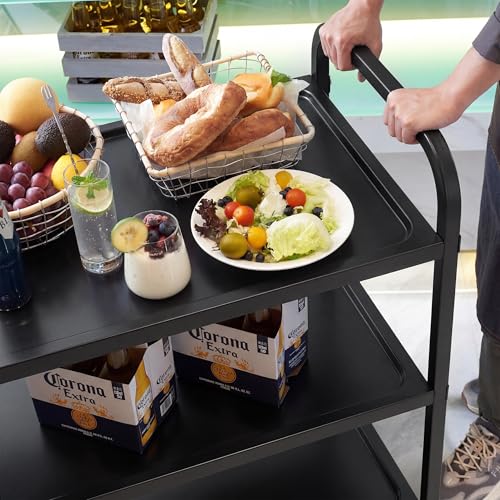 CURTA Black Stainless Steel Serving Cart, 3-Tier Rolling Utility Trolley (38"x20"x37"), Heavy Duty Painted Kitchen Cart on Wheels with Brakes, Commercial Grade for Restaurant, Hotel, Salon & Lab - color: Xl(black): 38(l) X 20(w) X 37(h) Inch