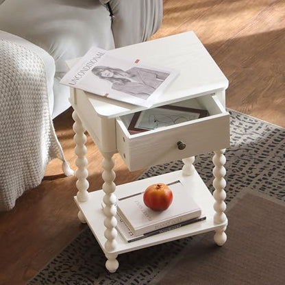 AWASEN White Nightstand, Small Side Table with Drawer for Living Room, Farmhouse End Bedside Table with Spindle Wood Legs for Bedroom, Office, White - color: White