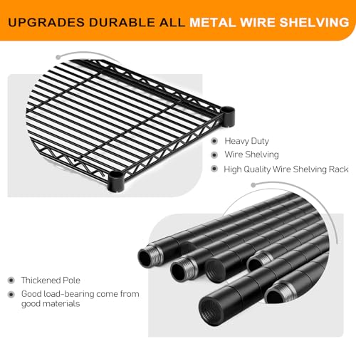 5-Tier Wide Wire Shelving Unit, Adjustable Heavy Duty Storage Rack with Leveling Feet, Freestanding Metal Shelves, for Garage Kitchen, Black - color: Black, 4 Tier-49.2"