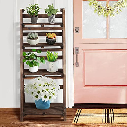 Yaheetech Foldable Shelf Wooden Ladder Shelf Plant Stand for Indoor Outdoor | Collapsible Shelf, Decorative Ladder Stand, No Assembly Folding Shelves for Living Room, Garden, Office, Kitchen, or Balcony