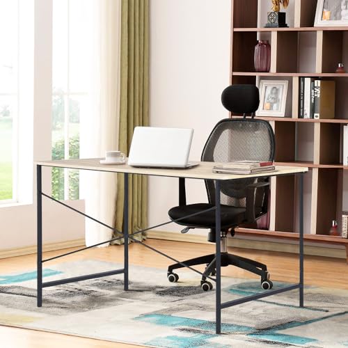 FurnitureR 47.2" Home Office Writing Desk - Simple Computer Desk with Sturdy Metal Legs, Compact Study Table for Small Spaces, Student Laptop Workstation, Oak - color: Oak