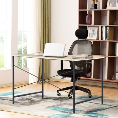 FurnitureR 47.2" Home Office Writing Desk - Simple Computer Desk with Sturdy Metal Legs, Compact Study Table for Small Spaces, Student Laptop Workstation, Oak - color: Oak