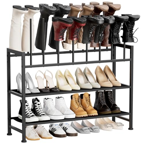 DIMJ Boot Rack 4-Tier - Black Metal Boot Storage Rack for Tall Boots Organizer Tall Boots, Multiuse Shoe Rack for Boots, Sneakers, High-Heel, Entryway, Fits 8 Pairs - size: 4 Tier - 8 Pairs