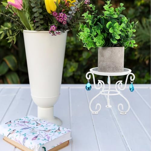 NUOBESTY Plant Pedestal Stand for Indoor/Outdoor Flower Pots Rack Holds White Iron Floor Plant Stand for Living Room and Home