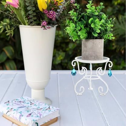 NUOBESTY Plant Pedestal Stand for Indoor/Outdoor Flower Pots Rack Holds White Iron Floor Plant Stand for Living Room and Home