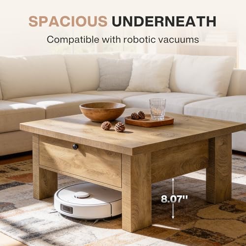 Tribesigns 31.5" Coffee Table, Farmhouse Coffee Table with Storage Drawer, Square Center Table for Living Room & Small Spaces, Brown