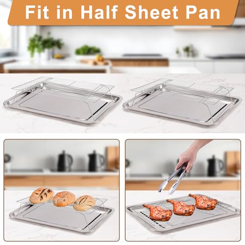 Cooling Rack for Baking 3 Tiers, 16" x 10" Cookie Cooling Wire Rack Stackable Collapsible Nonstick, Stainless Steel Baking Cooking Cooling Racks with Optimum Air Flow, Silver - color: Silver, size: 16"x10"-3Tier