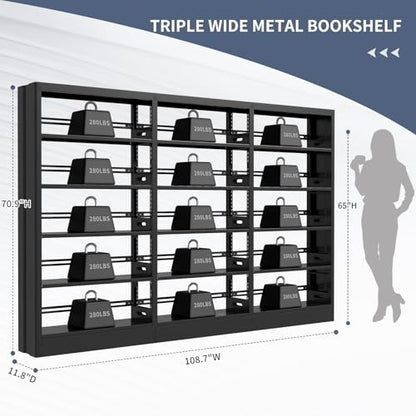 70.9" H Metal Bookshelf, Adjustable Bookcase, 5-Tier Heavy Duty Bookshelf with Bookend, Tall Bookshelves, Bookcase Shelf for Living Room, Office, Library,Classroom (Black-108.30W) - color: Black, size: 108.3" Wide
