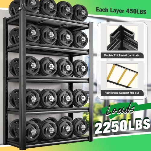 Raybee Storage Shelves Garage Shelving Heavy Duty,5-Tier Adjustable Garage Shelves,Metal Shelving for Garage,Basement, Warehouse,Pantry, 72" H x 31.5" W x 16.5" D，Black - size: 16.5"D x 31.5"W x 72"H,Black