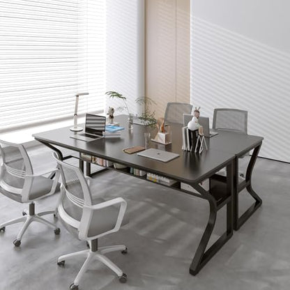OSCHF Extra Long Desk with Bookshelf - 71" Double Long Writing Table for 2-Person Workstation, Modern Study Work Computer Desk for Home and Office, Black | Double Long Writing Table, Space-saving, 2-Person Workstation, Modern Study Work Computer Desk, Sui