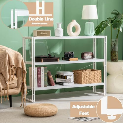 HCHQHS Bookshelf, 3-Tier Industrial Bookcase, White Open Book Shelf, Freestanding Horizontal Bookshelves with Metal Frame - color: White, size: 3-Tier (47"W x 33.5"H)