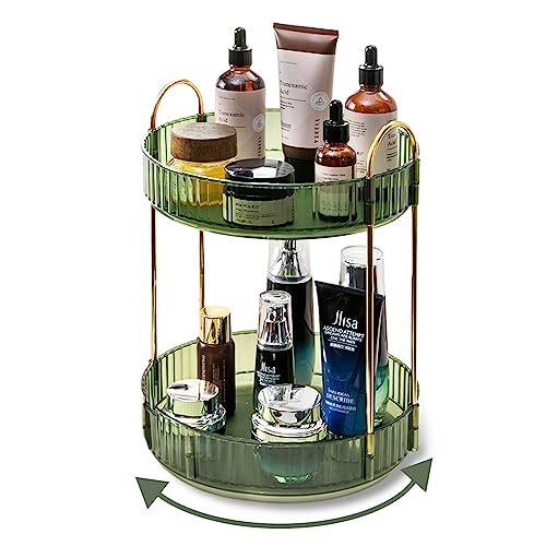 Asayuee 360 Rotating Makeup Organizer for Vanity,2 Tier Large Capacity Skincare Organizers,Bathroom Counter Organizer, Spinning Perfume Organizer & Vanity Organizer (Green-2 Tier) - color: Green, size: 2 Tier