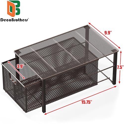 Deco Brothers Stackable Pull Out Cabinet Sliding Basket with Divider, Large | Under Sink Organizer, Bronze - color: Bronze