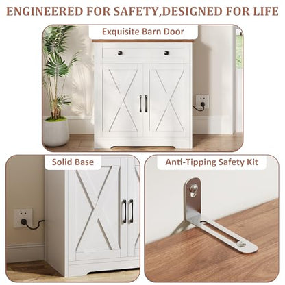 GarveeLife 71" Pantry Cabinet with Charging Station, Tall Kitchen Pantry Storage Cabinet with Microwave Stand, Large Farmhouse Kitchen Hutch with Cabinet Doors & Drawer for Living Room, Dining Room - color: White