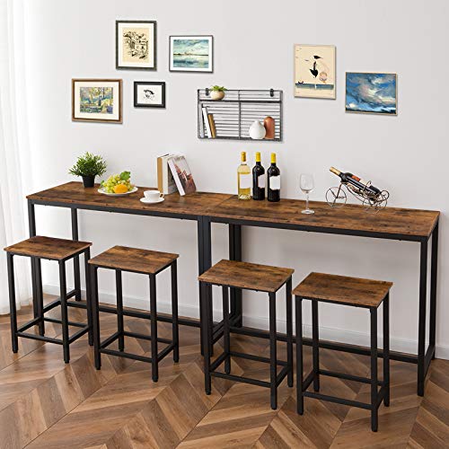 HOOBRO Bar Table and Chairs Set, 47.2” Rectangular Pub Table with 2 Stools for Small Space, 3-Piece Breakfast stools Set, Sturdy Metal Frame, Easy to Assemble, Rustic Brown BF52BT01 - color: Rustic Brown + Black
