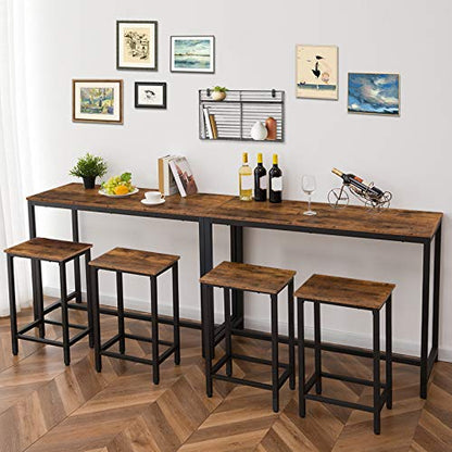 HOOBRO Bar Table and Chairs Set, 47.2” Rectangular Pub Table with 2 Stools for Small Space, 3-Piece Breakfast stools Set, Sturdy Metal Frame, Easy to Assemble, Rustic Brown BF52BT01 - color: Rustic Brown + Black