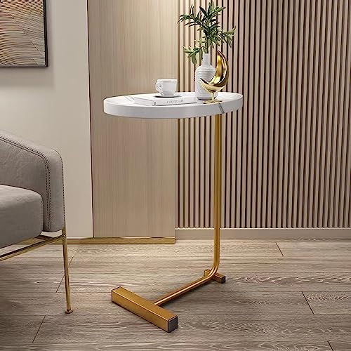 C-Shaped Side Table & End Table for Small Spaces and Living Room, Modern Nightstand Suit for Sofa Couch and Bed, White Oval top with Golden Metal Frame 2PCS 17.72"X11.8"X23.62" - color: White
