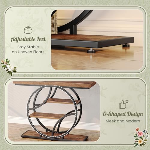 Huuger Modern Console Table, 41.3 Inch Sofa Table with Artistic Curved Metal Frame, Narrow Entryway Table for Hallway, Living Room, Behind Couch, Rustic Brown - color: Rustic Brown, size: 11.8"D x 41.3"W x 31.5"H