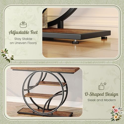 Huuger Modern Console Table, 41.3 Inch Sofa Table with Artistic Curved Metal Frame, Narrow Entryway Table for Hallway, Living Room, Behind Couch, Rustic Brown - color: Rustic Brown, size: 11.8"D x 41.3"W x 31.5"H