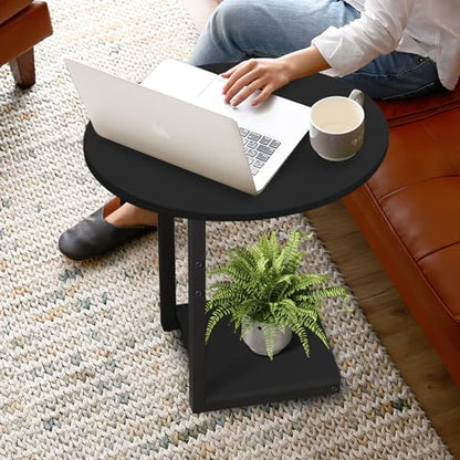 Hosfais Small Side Table End Table, C-Shaped Couch Tables | Wood Coffee Table TV Tray for Small Space, Bedroom Living Room (Black) - color: Black, size: Oval