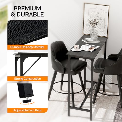 VINGLI 43 Inch Bar Table, Rectangular Counter Height Home Pub Table, Black | High Top, Multi-Scene Use for Kitchen Dining Living Room Sofa Entryway, Wooden Tabletop & Metal Base, Easy to Install - color: Black, size: 43"L