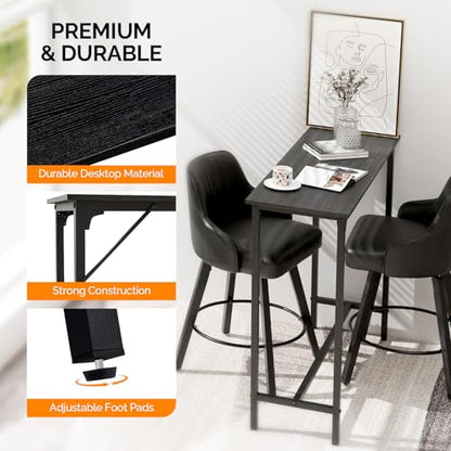 VINGLI 43 Inch Bar Table, Rectangular Counter Height Home Pub Table, Black | High Top, Multi-Scene Use for Kitchen Dining Living Room Sofa Entryway, Wooden Tabletop & Metal Base, Easy to Install - color: Black, size: 43"L