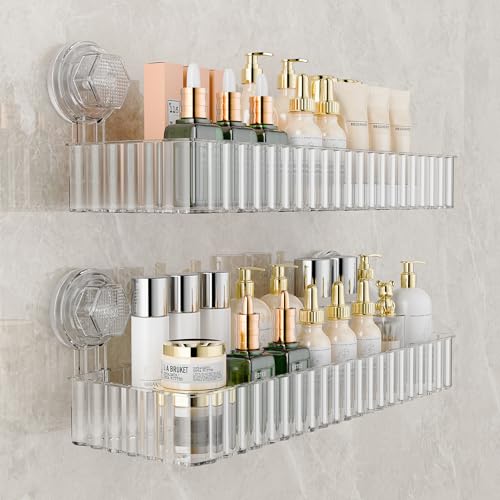 Shower Caddy Suction Cup Bathroom Shower Organizer for Bathroom Storage & Home Decor & Kitchen No Drilling Large Capacity Removable and Reusable Shower Shelves for Inside Shower. (clear, square) - color: Clear, size: Square