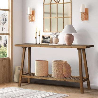 HOKYHOKY Reclaimed Solid Wood Console Table, 59" Long Farmhouse Entryway Tables, Rectangular Couch Table Behind Sofa, 2 Tiers Accent Tables for Hallway, Entrance, Foyer, Living Room - size: 59"