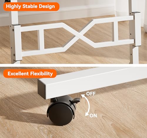 Oransail Small Standing Desk with Wheels, 29.5-45.3 Inch Adjustable Height, Portable Treadmill Desk, Rolling Computer Table for Walking Pad with a Cup Holder and a Hook - color: White
