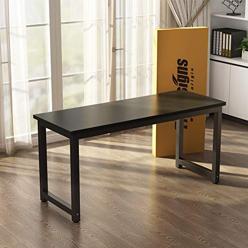Tribesigns Computer Desk, 55 inch Large Office Desk Computer Table Study Writing Desk for Home Office, Black + Black Leg - color: Black, size: 55*23.6 inch