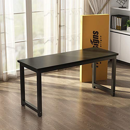 Tribesigns Computer Desk, 55 inch Large Office Desk Computer Table Study Writing Desk for Home Office, Black + Black Leg - color: Black, size: 55*23.6 inch