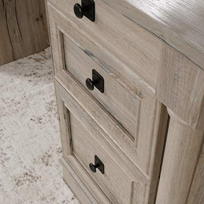 Sauder Palladia Office Desk with Drawers, Executive Desk with File Cabinet Storage, Cable Management, Keyboard Tray, in Split Oak Finish - color: Split Oak