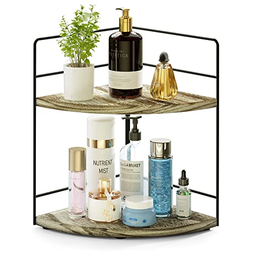 ZGO 2-Tier Bathroom Counter Organizer, Corner and Makeup Organizer for Vanity and Kitchen Counter, Wood - color: Wood, size: 2-Tier