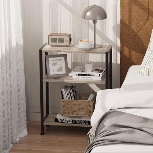 3-Tier Side Table, Small EndTable, Sofa SideTable for Narrow Spaces, Slim EndTable, NightstandTable, Skinny Bedside Table, for Living Room, Bedroom, Office, Greige - color: Greige