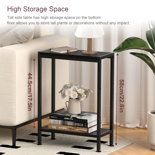 Narrow Side Table for Small Space, 2-Tier Slim End Table, Thin Nightstand, Skinny Snack Couch Table, Sofa Bedside Table in Living Room, Bedroom, Study, Kitchen and Balcony (Black) - color: Black, size: 2-Tier (7.9''D*17''W*22.8''H)