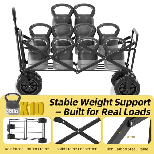 EchoSmile Heavy Duty 350 Lbs Capacity Collapsible Wagon, Outdoor Folding Camping Grocery Portable Utility Cart, Adjustable Rolling Carts, All Terrain Beach Wagon with Big Wheels (Black-Arrow) - color: Black-arrow