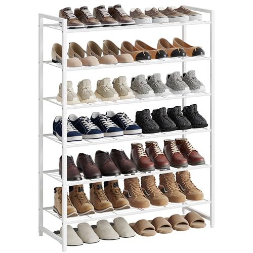 Nunsino Shoe Rack, Metal Shoe Organizer, 6 Tier Garage Shoe Rack Max Holds 30 Pairs,Shoe Storage Shelf for Closet,Entryway,White - color: White, size: 6 Tier