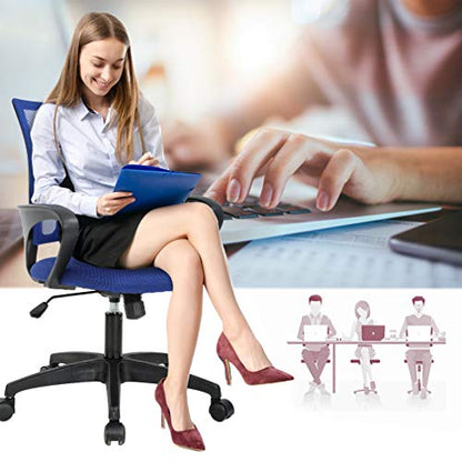 BestOffice | Ergonomic Office Chair | Mid-Back Swivel Desk Chair | Breathable Backrest & Lumbar Support | Adjustable Height | Sponge Seat | Rolling Wheels | Blue | for Adults & Women | Pack of 2 - color: Blue, style: pack of 2