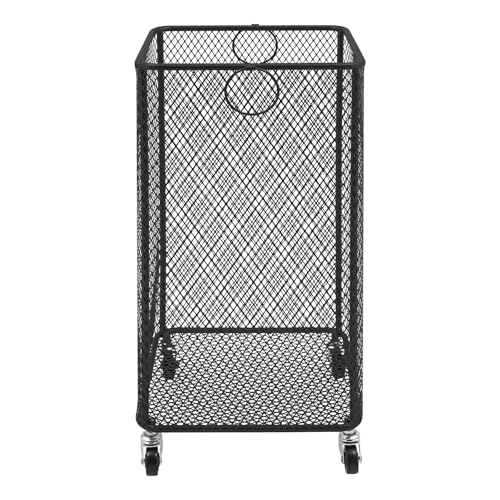 Rolling Laundry Basket, Large Capacity Metal Laundry Hamper with Wheels, Heavy Duty Iron Mesh Hamper Cart for Home Bathroom Bedroom Laundry Room (Black, Square) - color: Black, size: Square