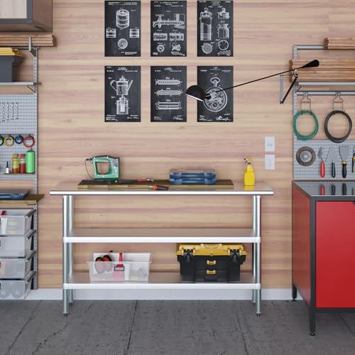 Stainless Steel Work Table with 2 Shelves | Metal Utility Table | Commercial & Residential NSF Utility (Stainless Steel Table with 2 Shelves, 60" Long x 14" Deep) - size: 60" Long x 14" Deep