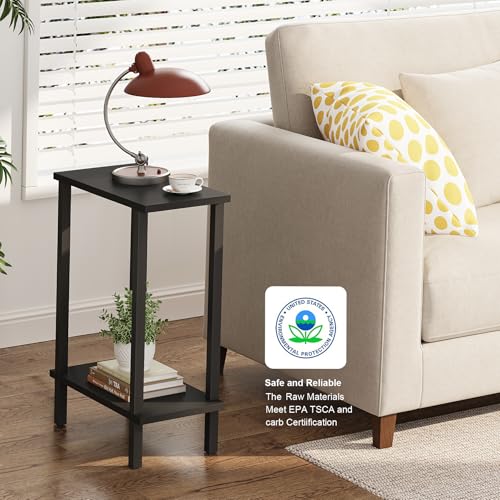 TUTOTAK Small Side Table, Narrow End Table, Skinny Sofa Table, Slim Nightstand, Couch Table, Living Room, Bed Room, Black TB01BK062 - color: Black, size: 2-Tier（7.9"D x 15.8"W x 22.5"H）