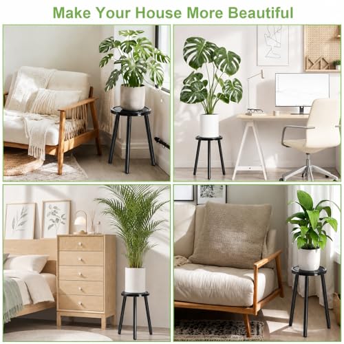 Wood Plant Stands Indoor, 16.7" Tall Plant Stand Outdoor Mid-Century Plant Stool, Single Plant Table Modern Small Round Side/End Table for Living Room, Balcony, Office(Black) - color: Black -1pack