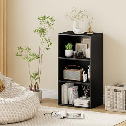 Giantex 3 Tier Bookshelf, Black Bookcase 3 Shelf, Open Cube Storage Orginazer Cabinet, Multi-Functional Home Office Bedroom Furniture Display Book Shelf - color: Black