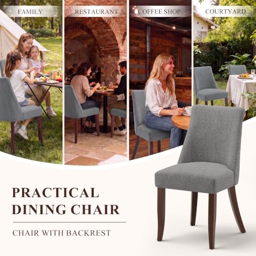 COLAMY Upholstered Dining Chairs Set of 2, Mid Century Modern Kitchen Chairs with Back, Farmhouse Fabric Side Dining Room Chairs with Wood Legs for Dining Room Restaurant, Light Grey - color: Light Grey, size: Set of 2