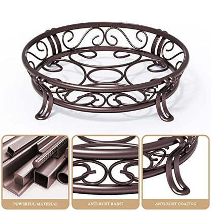 Yimobra Metal Plant Stand for Outdoor Indoor, Heavy Duty Flower Pots Holder Rustproof Wrought Iron Planter Stands Garden Round Supports Rack for Planter 9.5 Inches, Bronze Brown