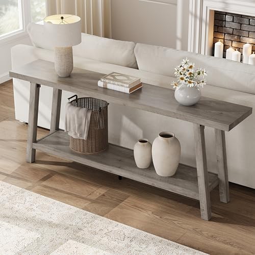 GarveeHome 70.87" Extra Long Console Table, Narrow Sofa Table Behind Couch, Grey Entryway Table for Hallway Living Room Foyer, Farmhouse Accent Skinny Table, Grey, 70.87" L x 14.02" W - color: Rustic Grey, size: 70.87"L x 14.02"W x 31.5"H