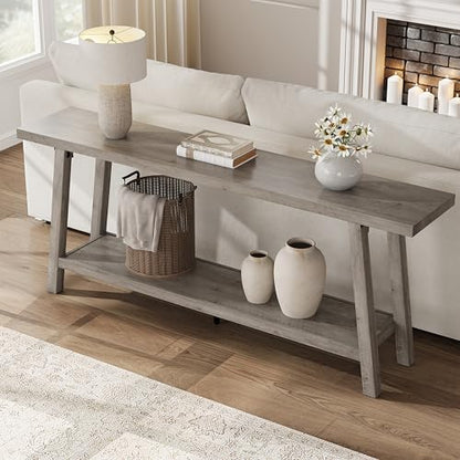 GarveeHome 70.87" Extra Long Console Table, Narrow Sofa Table Behind Couch, Grey Entryway Table for Hallway Living Room Foyer, Farmhouse Accent Skinny Table, Grey, 70.87" L x 14.02" W - color: Rustic Grey, size: 70.87"L x 14.02"W x 31.5"H