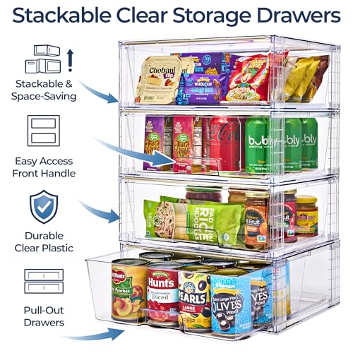 Sorbus Stackable Clear Storage Drawers, Pull-Out Organizer Bins - Large Plastic Drawer Organizers for Bathroom, under Sink, Closet, Pantry & Kitchen Organization (6 Pack) - size: 6 Pack