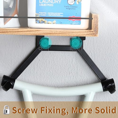 Ironing Board Hanger Wall Mount with Adjustable 2-Large Storage Shelves, Heavy Duty Space Saving Iron and Ironing Board Holder for Laundry Room, T&Y Leg Shaped, Carbonized Black - color: Black-a