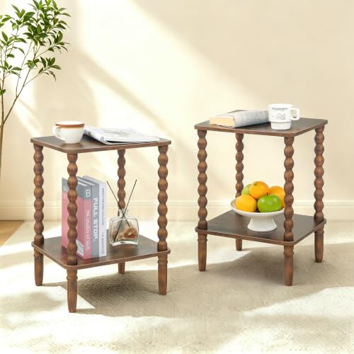Fultyle Side Tables Set of 2, Small End Table with Storage Shelf, Night Stand Set 2 Bedside Tables for Living Room, Bedroom, Office and Small Spaces (Rustic Brown) - color: Rustic Brown Set of 2